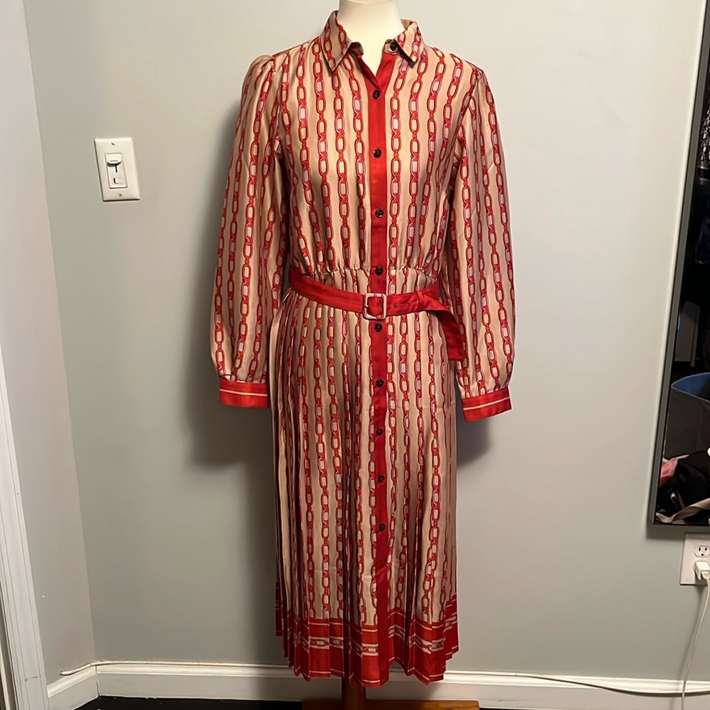 Ann Taylor Red and Cream Patterned Dress